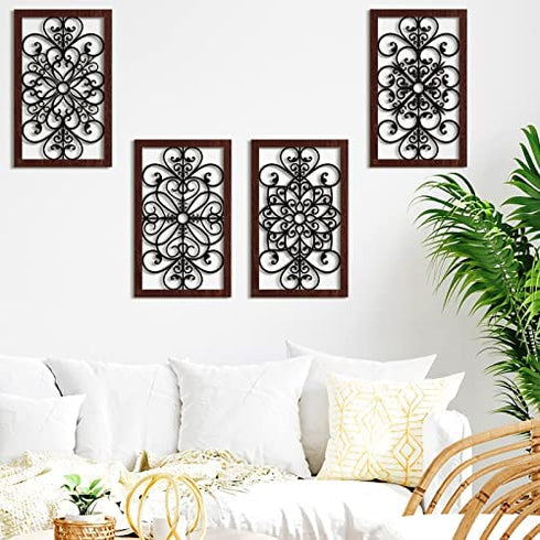 4 Pieces Thicken Rustic Wall Decor Modern Farmhouse Wall Art Decor Wooden Hollow Carved Design Rustic Wall Art for Living Room Bedroom Hallway Decor Office Kitchen Wall Decoration (Traditional Style)
