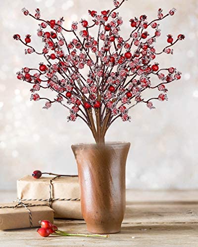 4 Pack Artificial Red Berry Picks - 17 Inch Christmas Frost Red Berries Spray Branches, Christmas Tree Decorations, Winter Holiday Home Decor