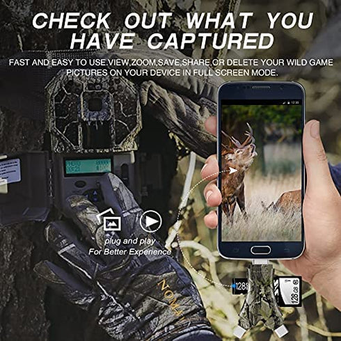 Trail Camera Viewer SD Card Reader,4 in 1 SD and Micro SD Memory Card Reader Compatible with iPhone/ipad ,Trail Camera SD Card Viewer to View Hunting Game Camera Photos or Videos on Smartphone