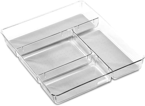 madesmart Clear Gadget Tray - Light Grey | CLEAR CLASSIC COLLECTION | 4-Compartments | 16" x 13" | Drawer Organizer for Multi-purpose Storage | Soft-grip Lining and Non-slip Rubber Feet | BPA-Free