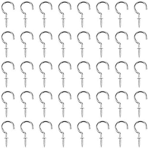 Powlankou 1inch Nickel Plated Metal Screw-in Ceiling Hooks Cup Hooks Silver, 120 Pieces