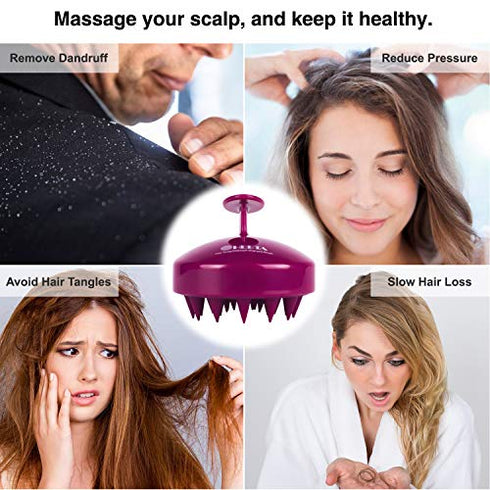 HEETA Hair Scalp Massager Shampoo Brush 2 Pack, Soft Silicone Bristles to Remove Dandruff, Waterproof Hair Scrubber for Both Wet Dry Hair, Suitable for Men & Women (Black & Purple)