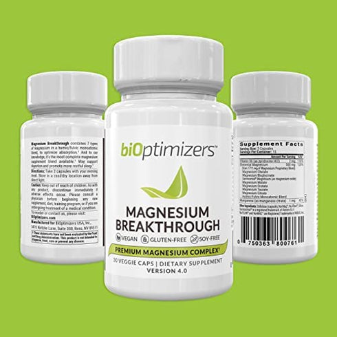 BiOptimizers - Magnesium Breakthrough Supplement 4.0 - Has 7 Forms of Magnesium Like Bisglycinate, Malate, Citrate, and More - Natural Sleep Aid - Brain Supplement - 30 Capsules