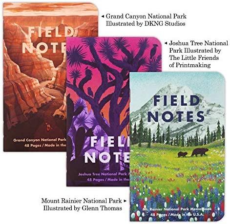 Field Notes: National Parks Series (Series B - Grand Canyon, Joshua Tree, Mount Rainier) - Graph Paper Memo Book 3-Pack - 3.5 x 5.5 Inch