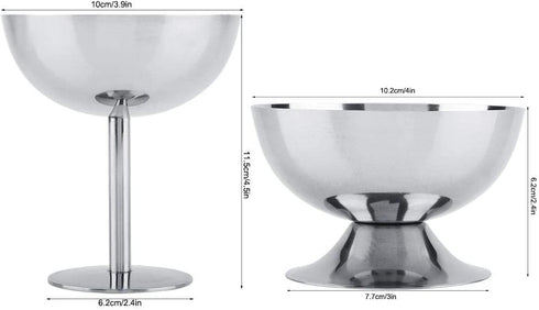 Ice Cream Cups Dessert Dish Stainless Steel Sundae Bowls for Salad Fruit Pudding(Tall)