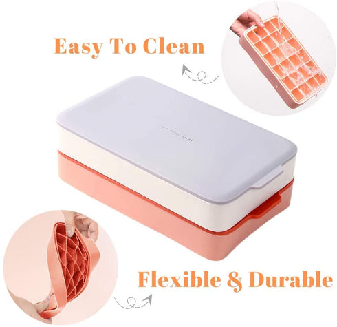 SOULCHEF 2 PACK Silicone Ice Cube Tray, 24 Ice Molds Easy-Release Flexible Ice Maker with Removable Lid, for Whiskey Wine Cocktails Juice Soups - Pink & Gray, Christmas Gifts