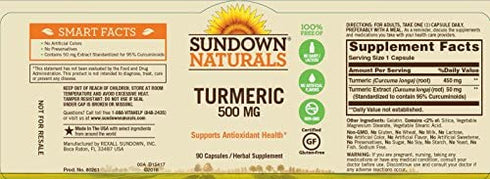 Sundown Turmeric 500mg 90 + 90 Twin Pack Herbal Supplements, 180 Count