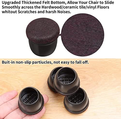 24 PCS Extra Small Silicone Chair Leg Floor Protectors with Wrapped Felt, Chair Leg Caps, Chair Leg Cups Covers, Floor Protectors for Chair, Bar Stool Leg Protectors, Fit 0.55 - 0.75"(Round, Black)
