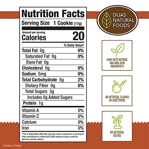 DIJAS Natural Foods, Crunchy Fat Free Biscotti Cookie, All Natural Preservative Free Ingredients, Delicious Low Calorie Snack (5 Ounces, Cranberry Orange)