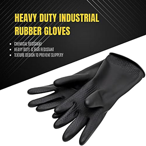 Uxglove Chemical Resistant Latex Gloves,Cleaning Protective Safety Work Heavy Duty Rubber Gloves,12.6",Black 1 Pair Size Large