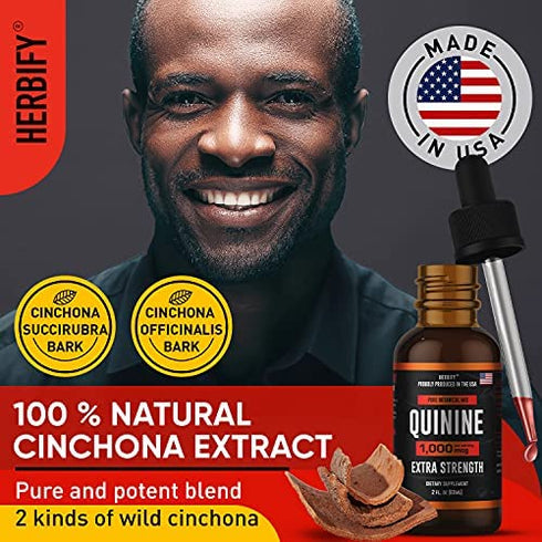 HERBIFY Premium Quinine Tincture & Cinchona Drops - US Made Product - Healthy Digestive - Liquid Quinine Cinchona Supplement for Best Absorption - for Men & Women 2oz (60ml)
