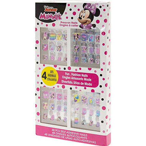 Disney Minnie Mouse - Townley Girl 48 Pcs Press-On Nails Artificial False Nails Set for girls, kids with Pre-Glue Full Cover Acrylic Nail Tip Kit, Ages 6+ for Parties, Sleepovers & Makeovers