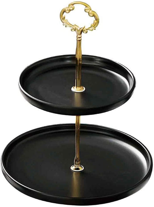 Small 2-Tier Ceramic Porcelain Cupcake Stand, Tiered Serving Stand, Dessert Stand,Fruit Candy Tower, Serving Tray Platter for Birthday/Tea/Wedding/Baby Shower/Buffet Server(Black 6" x 8")