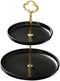Small 2-Tier Ceramic Porcelain Cupcake Stand, Tiered Serving Stand, Dessert Stand,Fruit Candy Tower, Serving Tray Platter for Birthday/Tea/Wedding/Baby Shower/Buffet Server(Black 6" x 8")