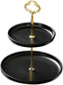 Small 2-Tier Ceramic Porcelain Cupcake Stand, Tiered Serving Stand, Dessert Stand,Fruit Candy Tower, Serving Tray Platter for Birthday/Tea/Wedding/Baby Shower/Buffet Server(Black 6" x 8")