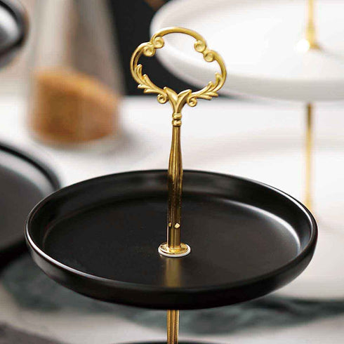 Small 2-Tier Ceramic Porcelain Cupcake Stand, Tiered Serving Stand, Dessert Stand,Fruit Candy Tower, Serving Tray Platter for Birthday/Tea/Wedding/Baby Shower/Buffet Server(Black 6" x 8")