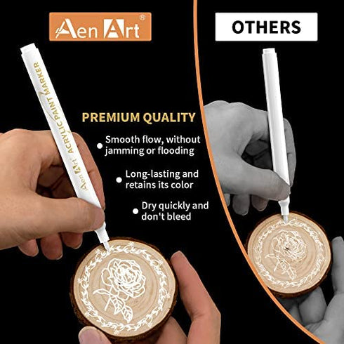 Acrylic Paint Pens, 12 Pack White Paint Pen for Rocks Painting | 0.7mm Acrylic Marker Pen for Stone Ceramic Glass Wood Plastic Glass Metal Canvas, Drawing