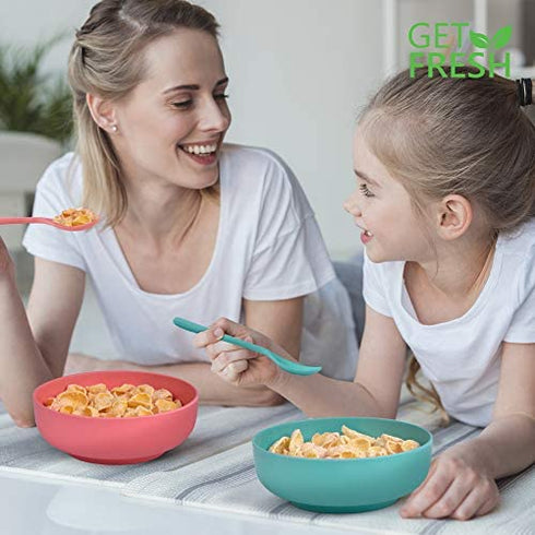 GET FRESH Bamboo Kids Spoons Set – 4-pack Colorful Bamboo Kids Cutlery for Everyday Use – Reusable Bamboo Fiber Kids Spoons for Daily Mealtime – Large Bamboo Utensils for Toddlers and School Children