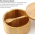 KITCHENDAO Bamboo Salt and Pepper Bowl Box Cellar Container Divided, Built-in Serving Spoon to Avoid Dust, Swivel Lid to Keep Dry, Sea Salt Spice Seasoning Keeper Holder, Dual 7 Ounce Capacity
