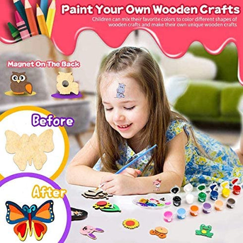 CHOKMAX Paint Your Own Wooden Magnet, 30pcs Fridge Wood Magnets Craft and Art Painting Supplies for Kids Best DIY Creativity Gifts Party Favors for Boys and Girls Age 4-8