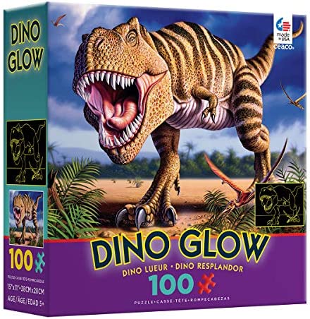Ceaco - Dino Glow - Glow in The Dark - T-Rex -100 Piece Jigsaw Puzzle
