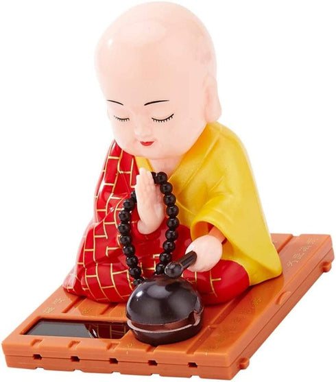 FAVOMOTO Little Monk Figurine Solar Head Toys Funny Car Shaking Head Toy Chinese Little Buddha Monk Statue Car Dashboard Ornament Home Decorations