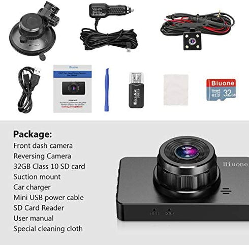 Dash Camera for Cars, Super Night Vision Dash Cam Front and Rear with 32G SD Card, 1080P FHD DVR Car Dashboard Camera with G-Sensor, WDR, Parking Monitor, Loop Recording, Motion Detection ?2022?