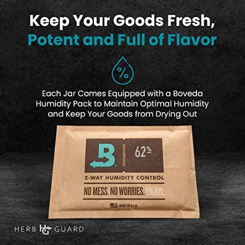 Herb Guard - Half Oz Smell Proof Jar and Airtight Container (250 ml) Comes with Humidity Pack to Keep Goods Fresh for Months