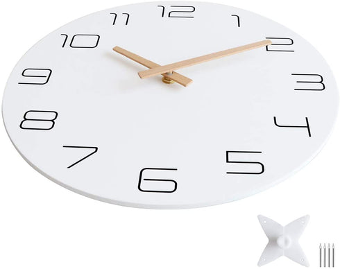 Lumuasky 12 Inch Modern Wall Clock, Silent Non-Ticking Battery Operated Quartz Decorative Simple Wall Decor for Living Room, Kitchen, Bedroom, Home, Office, School(White)
