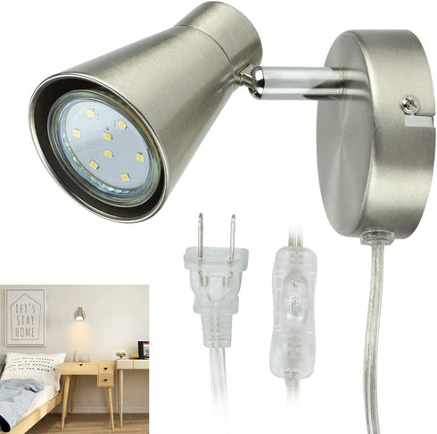 DLLT Track Lights Plug-in, Small Directional Wall Spotlight, Flush Mount Hallway Ceiling Light Fixture for Bedside, Hallway, Headboard Picture, Kitchen, Bedroom, Office, Warm White