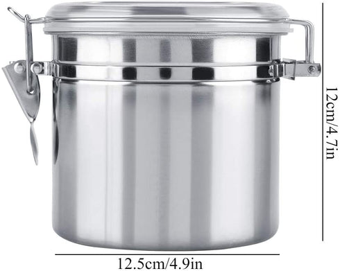 Food Storage Jar, Stainless Steel Coffee Container Airtight Sealed Food Storage Canister with Hinged Lid for Sugar Candy Tea Bean Spices Nuts Cereal or Snacks(1100ml)