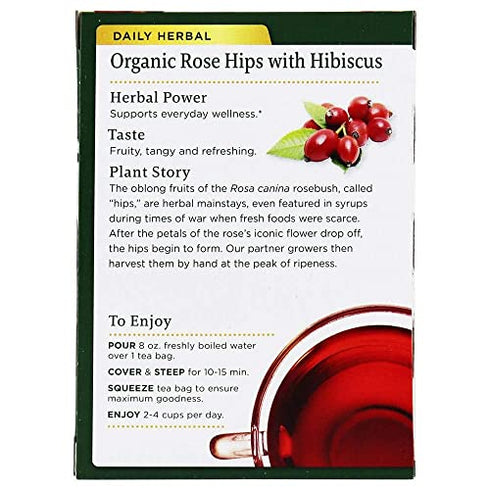 Traditional Medicinals Organic Rose Hips with Hibiscus Herbal Tea, 16 Tea Bags (Pack of 1)