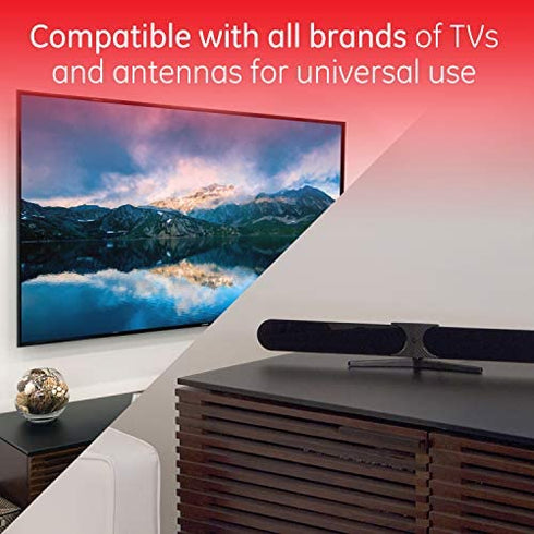 GE Indoor HD Digital TV Antenna Amplifier, Low Noise Antenna Signal Booster, Clears Up Pixelated Low-Strength Channels, Supports HD Smart TV VHF UHF, AC Adapter, Black, 42178