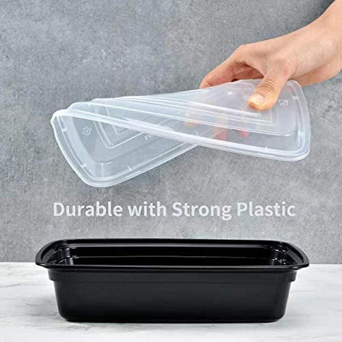 Plastic Meal Prep Containers 28oz 50 Pack, Food Storage Containers with Lids Airtight, Food Prep Containers for Freezer, Reusable Bento Lunch Box Togo Food Box, Disposable Takeout Deli Containers