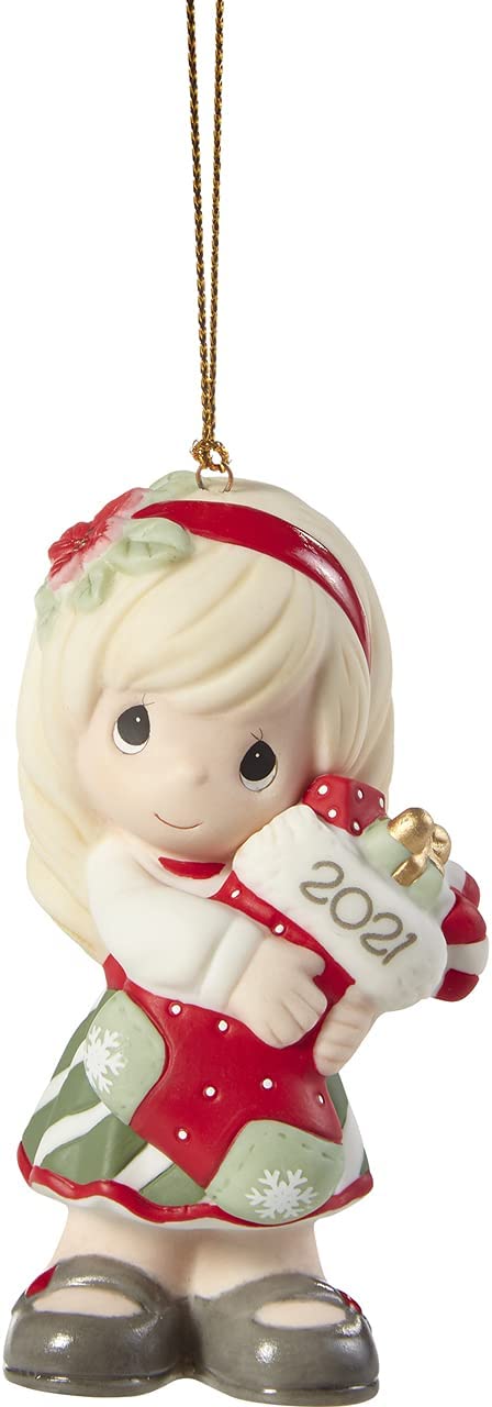 Precious Moments 211002 You Fill Me with Christmas Cheer 2021 Dated Girl Bisque Porcelain Ornament , White