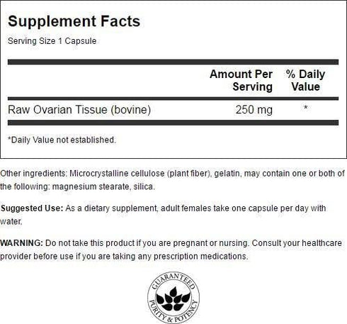 Swanson Premium Raw Ovarian Glandular 250mg (2 Bottles each of 60 Capsules)