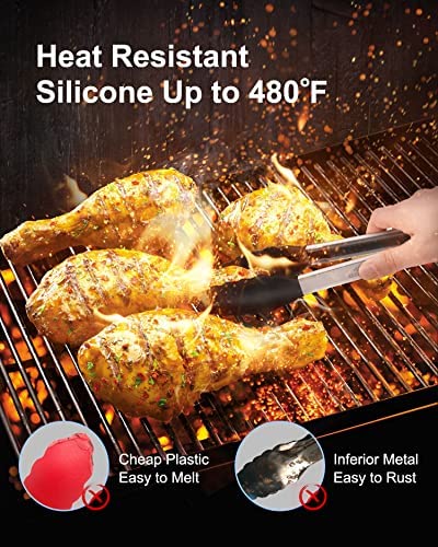Bnlcd Kitchen Tongs, Premium Stainless Steel Locking Cooking Tongs with Silicone Tips, Non-Slip Food Tongs for Cooking, Heavy Duty, Non-Stick, 480?, Set of 3-7" 9" and 12" Black
