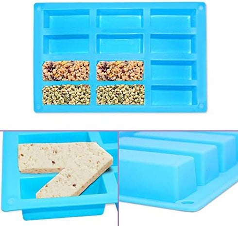 SENHAI 3 Pack Narrow Rectangle Silicone Molds, 12-Cavity Flexible and Non-stick DIY Protein Bars Energy Bar Cereal Bar Maker Chocolate Cake Loaf Brownie Cheesecake Baking Pans - Pink, Blue, Purple