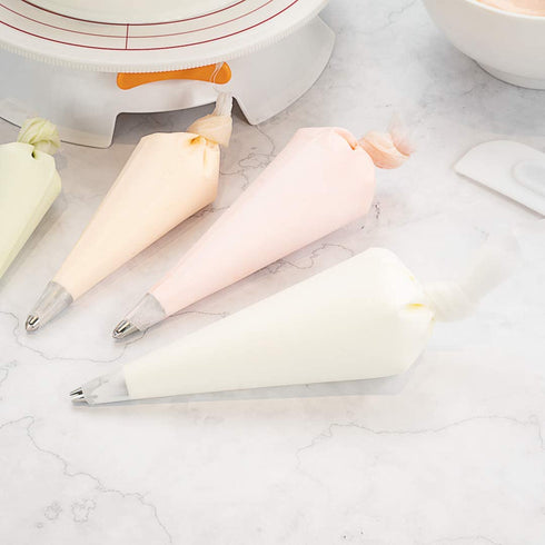 Pastry Tek Piping Bag Set, Set Of 4 Reusable Icing Bags - BPA-Free, Durable, White Silicone Pastry Bag Set, Anti Burst, Decorate Cakes, Cupcakes, Macarons, Or Cookies - Restaurantware