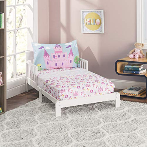 EVERYDAY KIDS 3-Piece Toddler Fitted Sheet, Flat Sheet and Pillowcase Set - Princess Storyland - Soft Breathable Microfiber Girls Toddler Sheets Set - Toddler Bed Sheets
