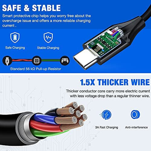 13.2 Ft PS5 Controller Charging USB C Cable Replace Charger Cable for PS5 Charging Station Dock, 90 Mins Fast Plug Charging Cord Compatible with Playstation 5/Xbox Series Wireless Remote Control Black