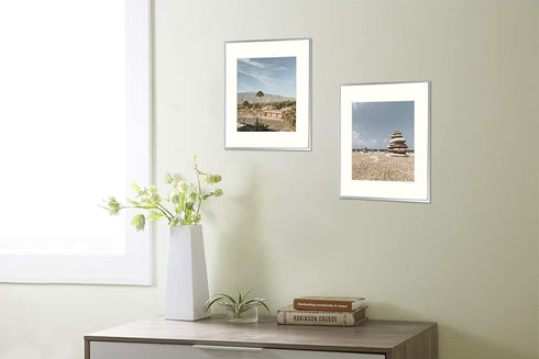 Frametory, 11x14 Aluminum Frame, 8x10 Photo with Ivory Mat for Wall Display, Sawtooth Hanger, Swivel Tabs, Spring Clips Great for Photos, Artworks, Posters (Silver, 1-Pack)