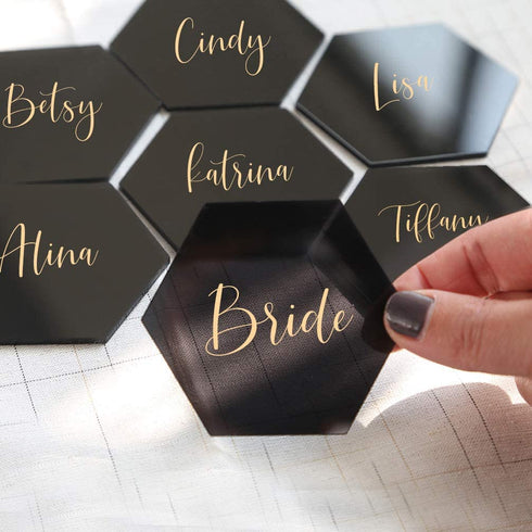 UNIQOOO 20 Pack Tint Black Hexagon Acrylic Place Card for Wedding | DIY Blank Acrylic Table Seating Cards, Escort Plates - Perfect for Dinner Parties Business Event