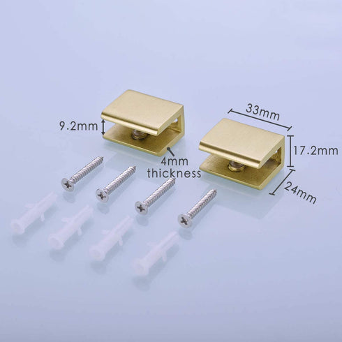 Orhemus 2pcs Adjustable 304 Stainless Steel Glass Clamp Clip Shelf Brackets Holder Support 0.23"-0.35", Brushed Gold Finished Heavy Duty