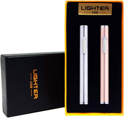 USB Lighter Rechargeable 2 Pack Mini Electric Flameless Windproof Portable Slim Cigarette Lighters (Silver and Rose Gold)