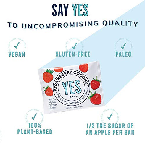 The YES Bar – Strawberry Coconut – Plant Based Protein, Decadent Snack Bar – Vegan, Paleo, Gluten Free, Dairy Free, Low Sugar, Healthy Snack, Breakfast, Low Carb, Keto Friendly (Pack of 6)