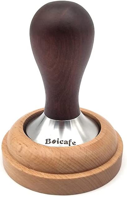 Boicafe 51mm Coffee Tamper with Stainless Steel Base and Solid Wood Handle with Wooden Mat (51mm)