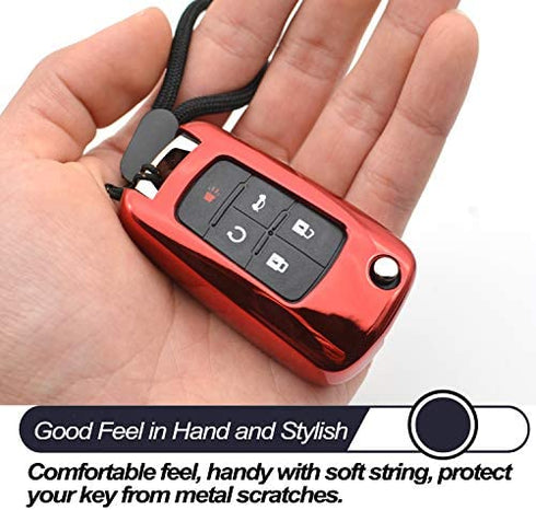 Compatible with Chevy Chevrolet Equinox Encore Camaro Cruze Malibu Impala Buick Regal Lacrosse GMC Terrain Red TPU Key Fob Cover Case Remote Holder Skin Protector Keyless Entry Sleeve Accessories