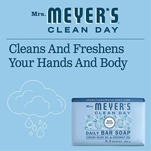 Mrs. Meyer's Bar Soap, Use as Body Wash or Hand Soap, Made with Essential Oils, Rain Water, 5.3 oz, 1 Bar