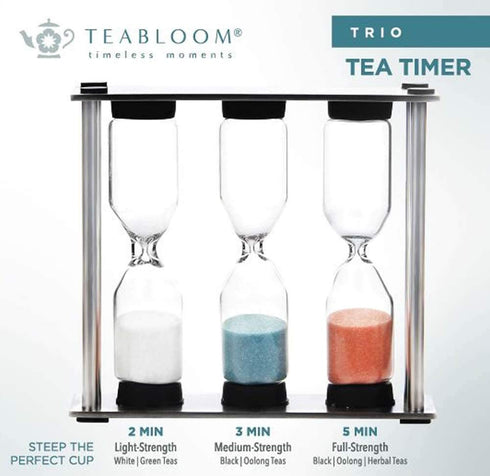 Teabloom Trio Tea Timer - 2 Minutes for Light-Strength White/Green Teas, 3 Minutes for Medium-Strength Black/Oolong Teas, and 5 Minutes for Full-Strength Black/Oolong/Herbal Teas